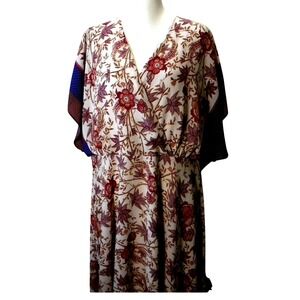 Lauren Ralph Lauren Crepe V-Neck Faux Wrap Floral Purple White Blue 20W Plus